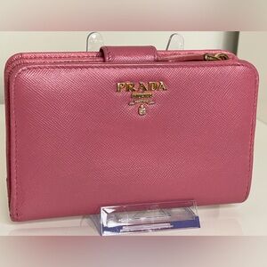 Prada Pink Saffiano Leather Zippy Small Wallet